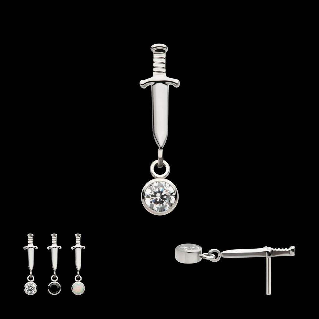 Titanium Threadless Dangle Bezel Round Gem Dagger Top