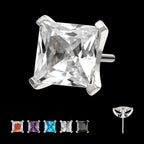 Titanium Threadless 4 Prong Princess Cut Gem Top