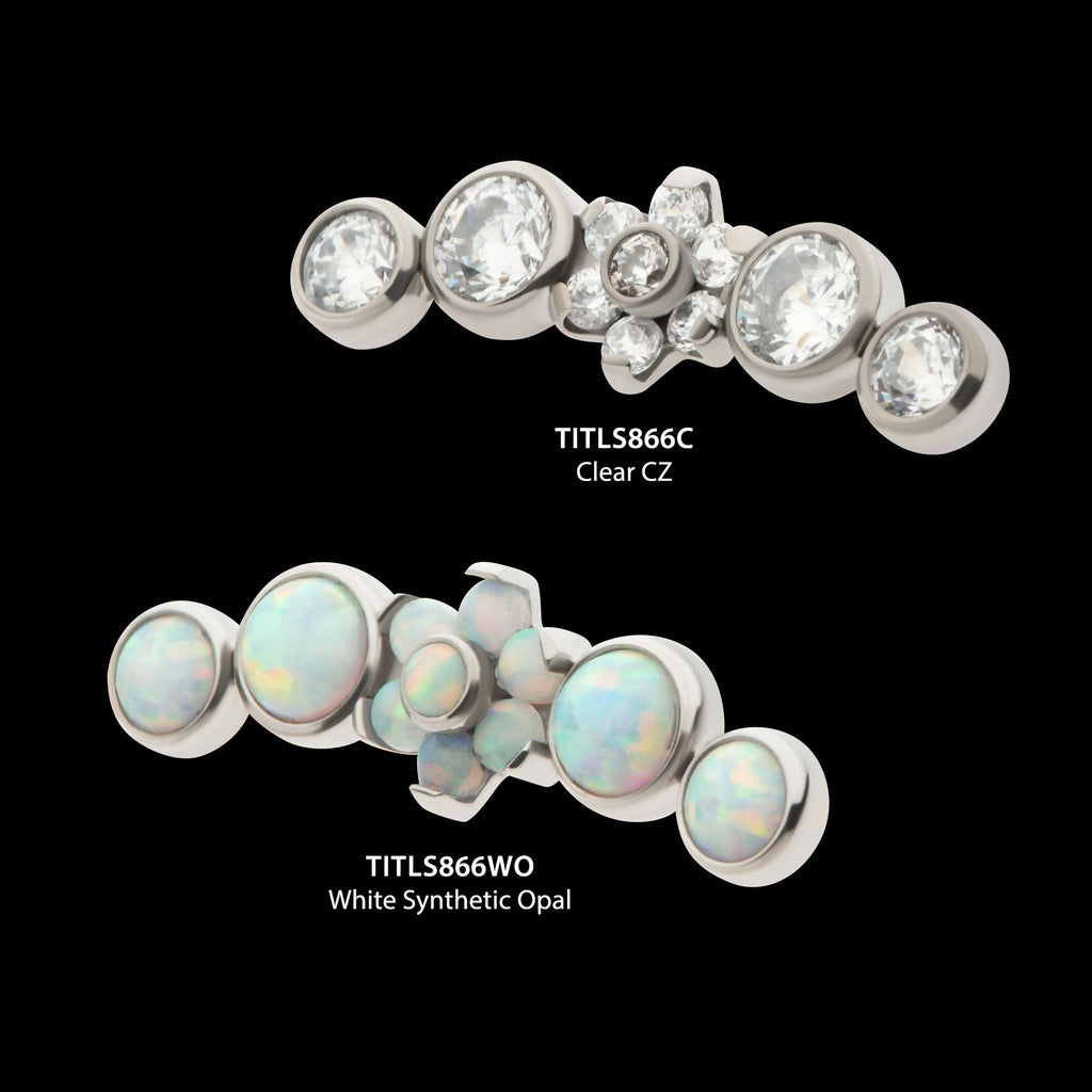 Titanium Threadless Prong Set Flower with Bezel Set Round CZ/Opal Cluster Top
