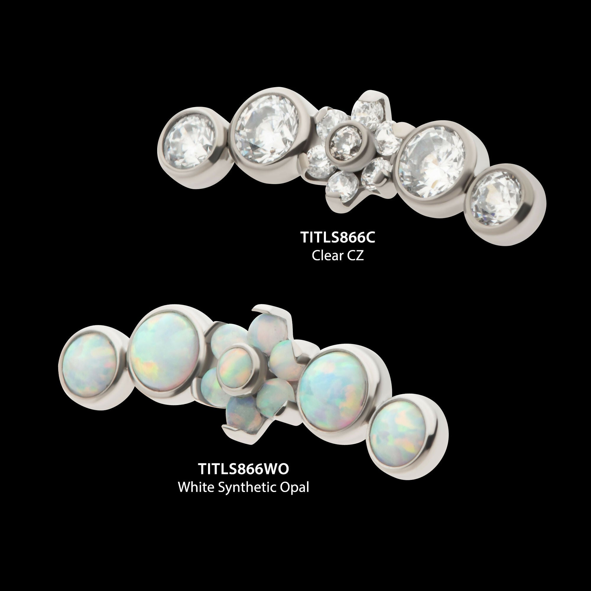 Titanium Threadless Prong Set Flower with Bezel Set Round CZ/Opal Cluster Top