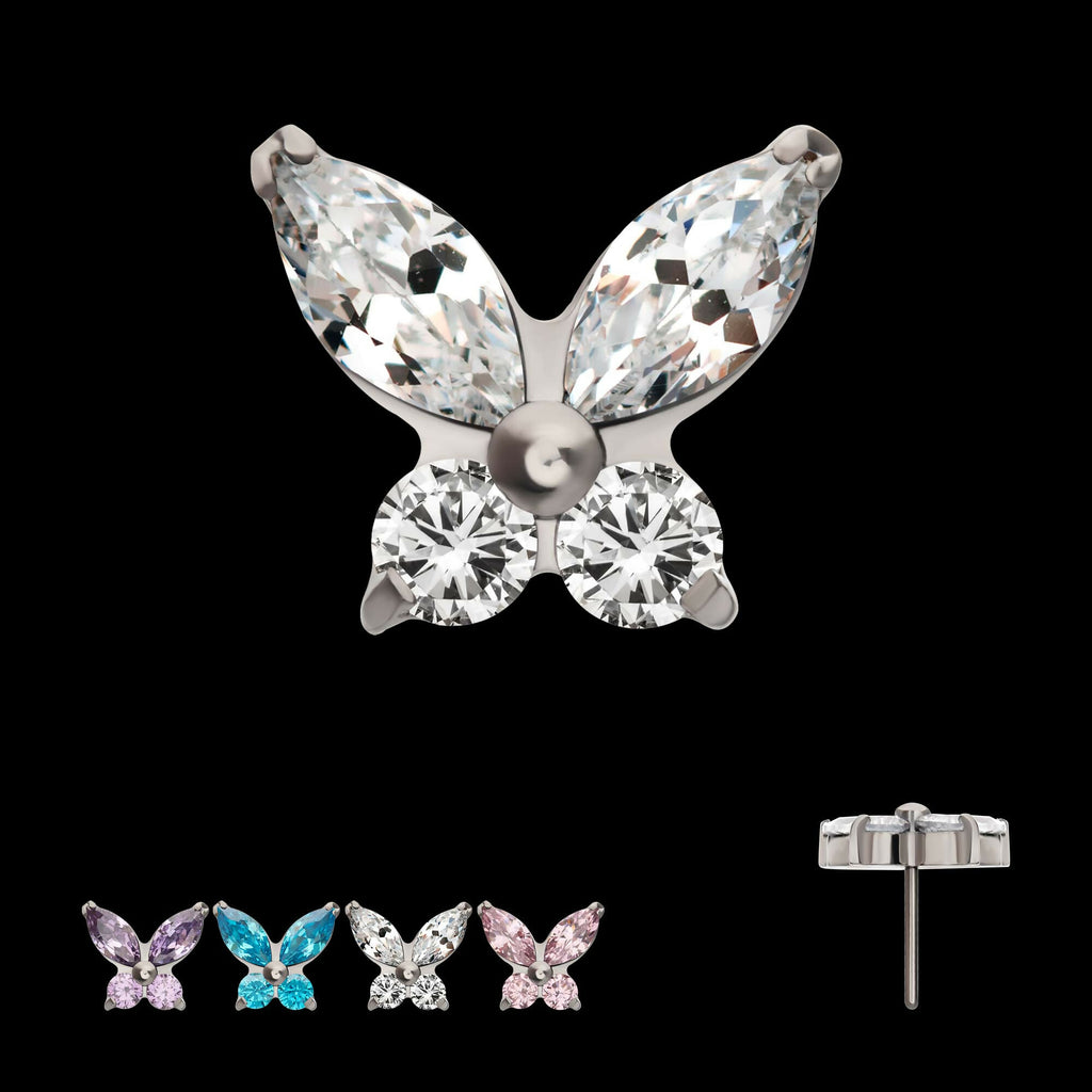 Titanium Threadless Butterfly with Prong Set Round & Marquise Gem Top