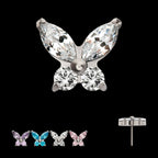 Titanium Threadless Butterfly with Prong Set Round & Marquise Gem Top