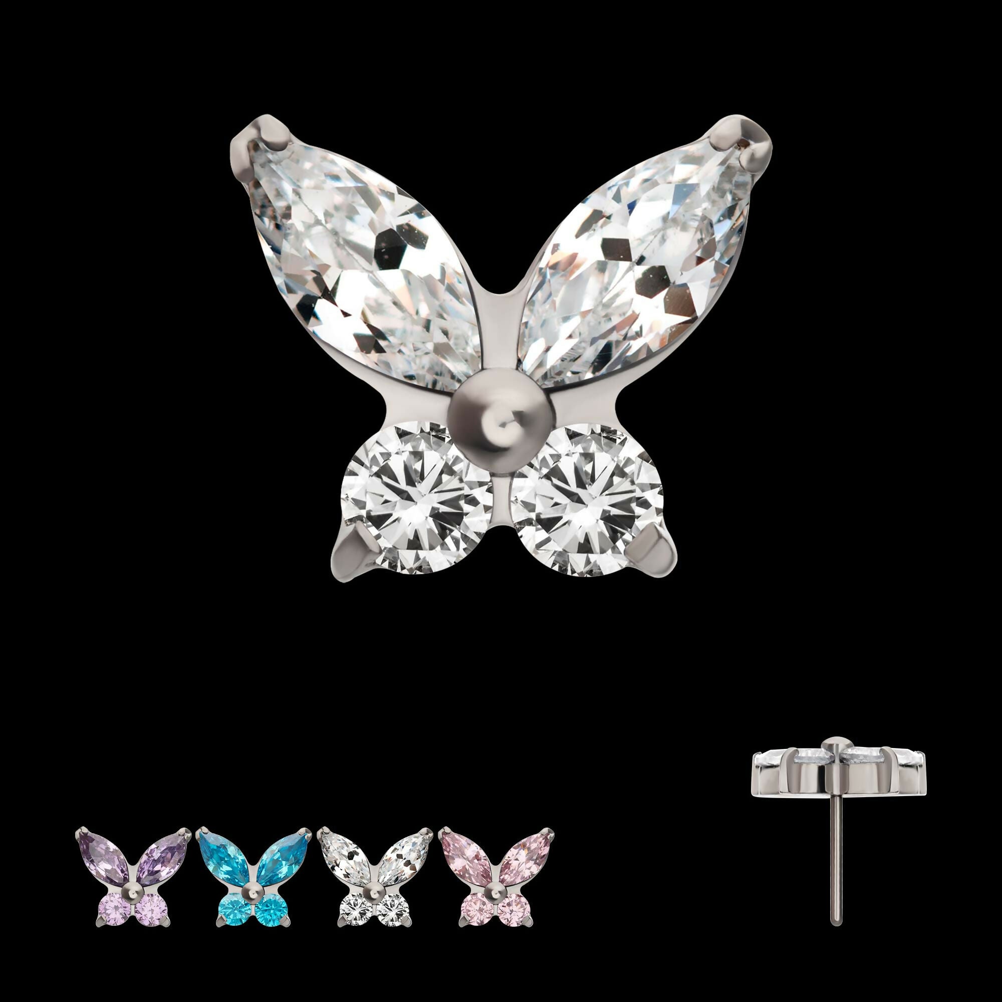 Titanium Threadless Butterfly with Prong Set Round & Marquise Gem Top