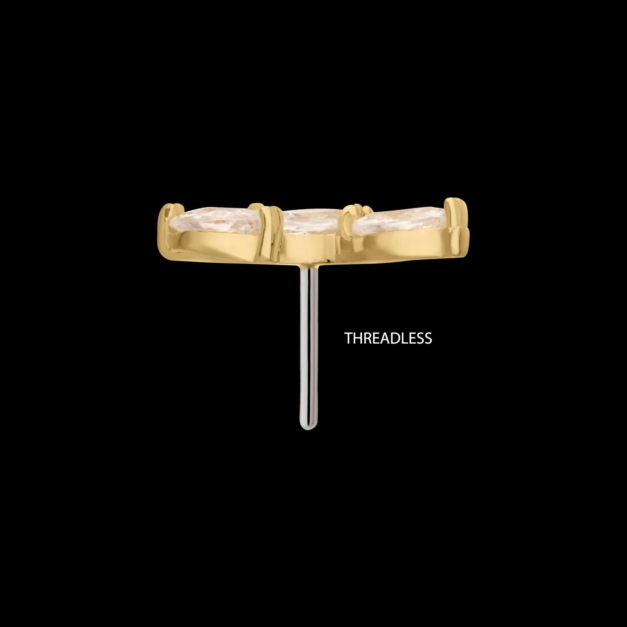 14Kt Gold Threadless Vine Shape Top with 3-Tier Marquise Gem