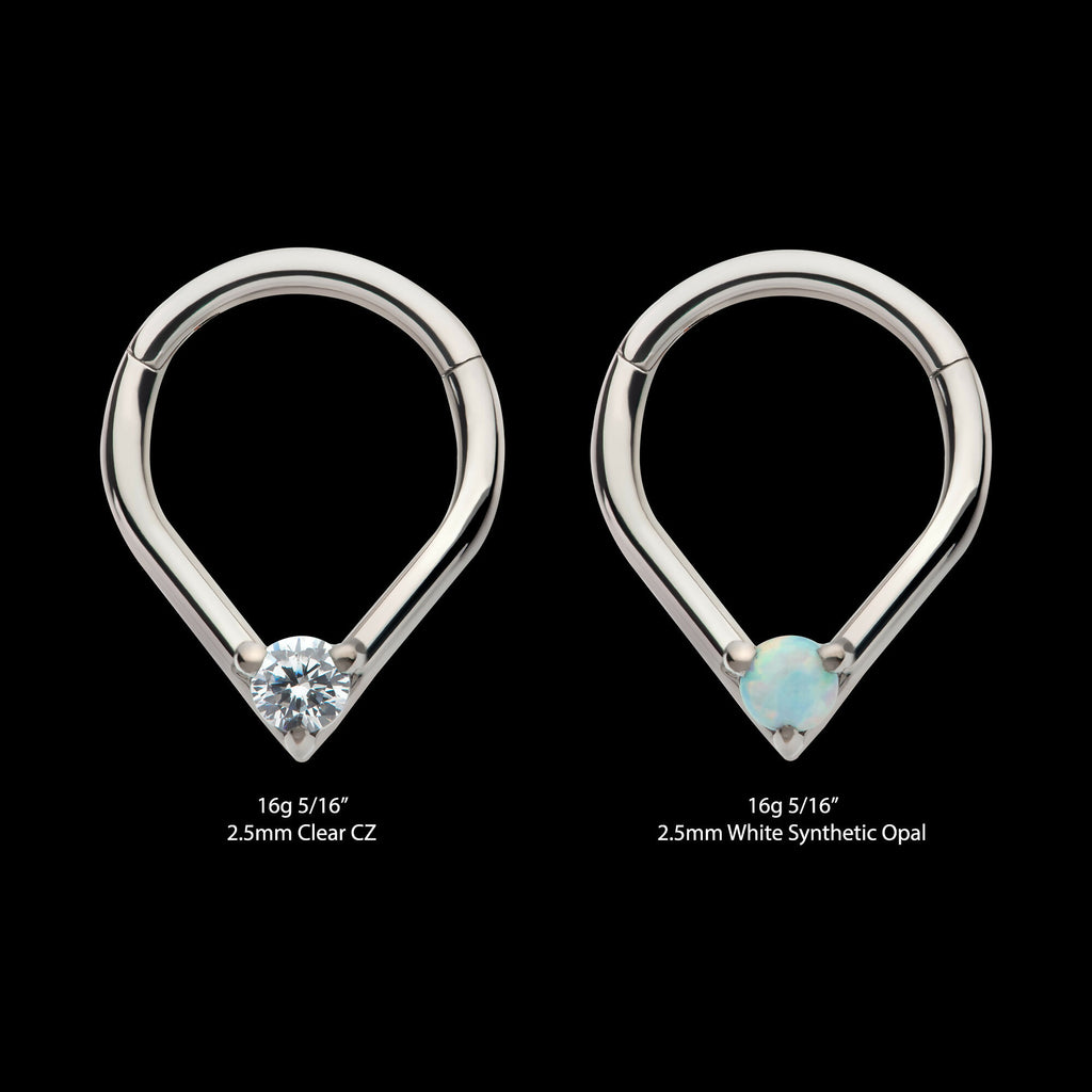 Prong Set Round CZ/Opal Front Facing Hinged Segment Clicker Hoop Earring / Nosering – Titanium