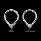 Prong Set Round CZ/Opal Front Facing Hinged Segment Clicker Hoop Earring / Nosering – Titanium