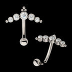 Internally Threaded with Tri Bead & 5-Cluster Bezel Set Clear AAA CZ Fixed Top Curved Barbell Earring / Nosering – Titanium