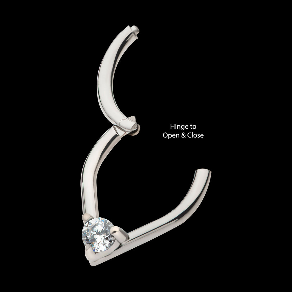 Prong Set Round CZ/Opal Front Facing Hinged Segment Clicker Hoop Earring / Nosering – Titanium