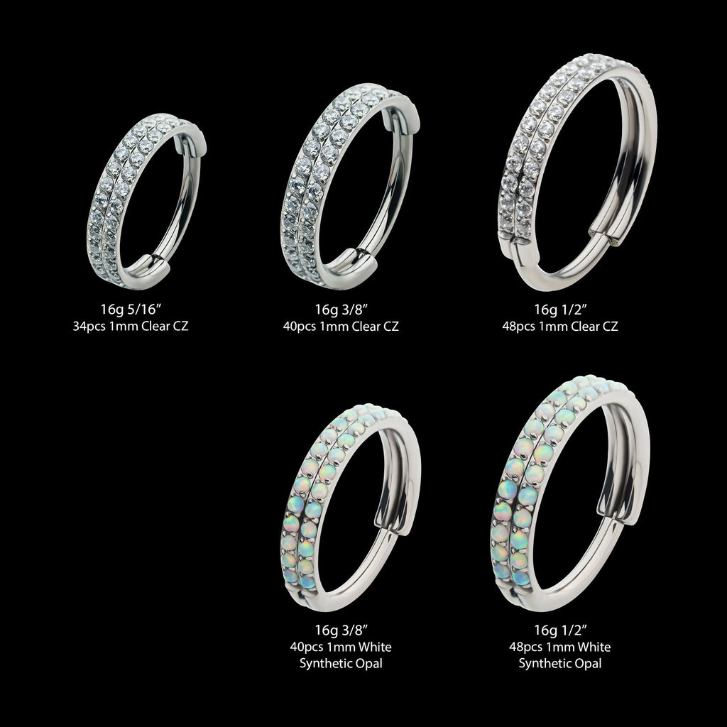 Double Row Prong Set Round CZ/Opal Side Facing Hinged Segment Clicker Hoop Earring / Nosering – Titanium