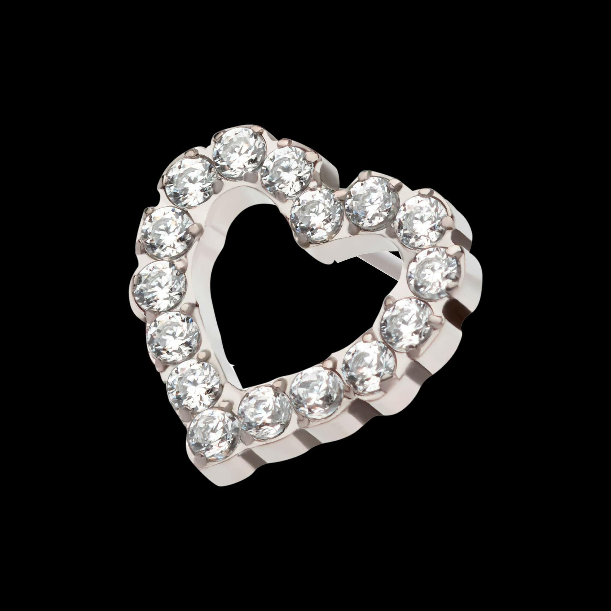 Titanium Threadless Pave Set Gem Hollow Heart Top