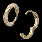 3 Row Pave Set Gem Hinged Hoop Huggie Earrings – 14Kt Yellow Gold