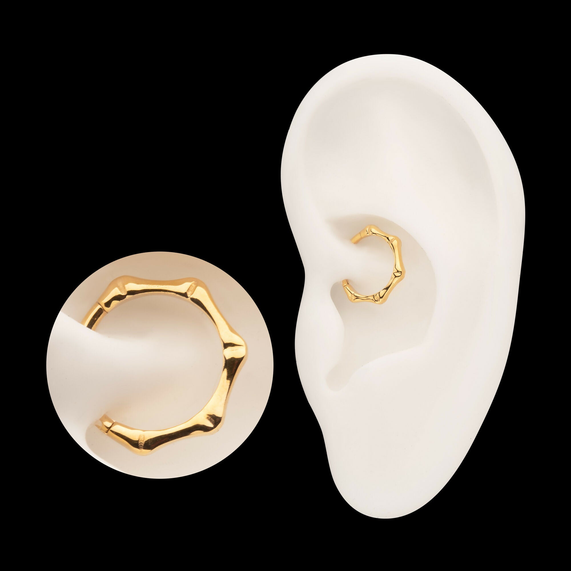 24KT Gold PVD Titanium Bone Shaped Front Facing Hinged Segment Clicker Hoop Earring / Nosering