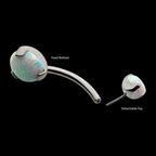 Prong Set Round AAA CZ/Synthetic Opal Detachable Top and Fixed Bottom Navel Curve Earring / Nosering – Titanium