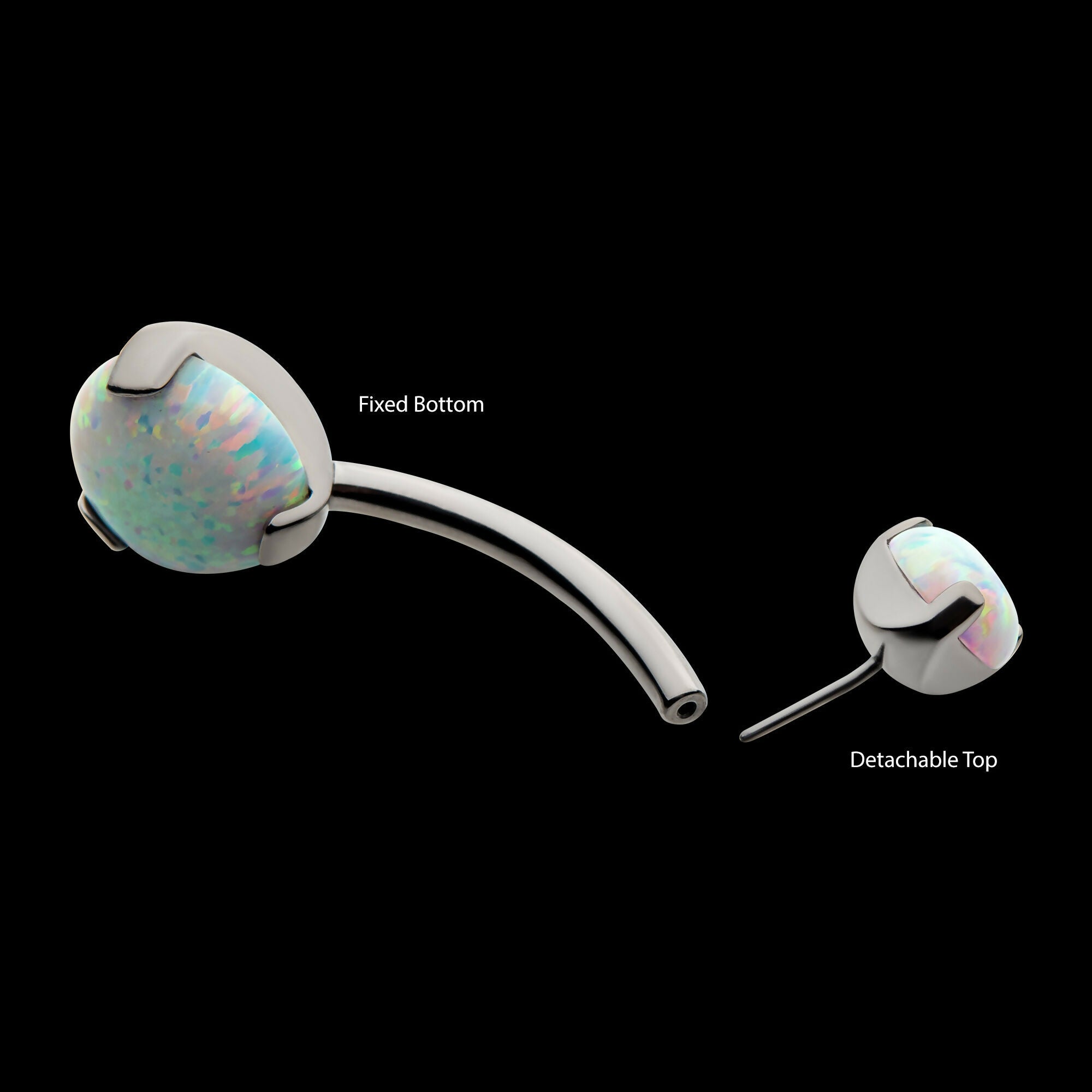 Prong Set Round AAA CZ/Synthetic Opal Detachable Top and Fixed Bottom Navel Curve Earring / Nosering – Titanium