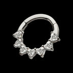 Seven Heart-Cut Gem Front Facing Hinged Segment Clicker Hoop Earring / Nosering – Titanium