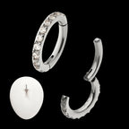 14g Titanium Oval Shape with CNC Set Full Clear CZ Hinged Segment Clicker (for Navel Piercing) Hoop Earring / Nosering
