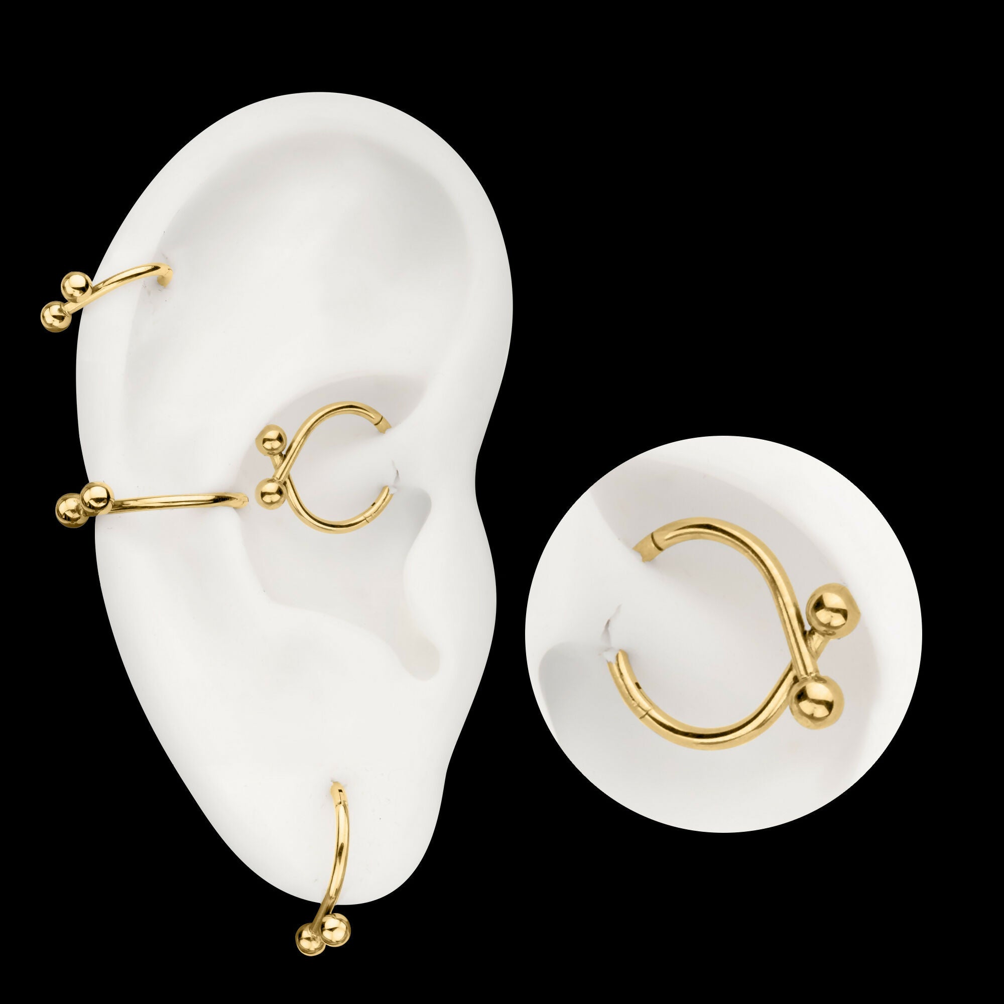 24Kt Gold PVD Titanium Twister Ball Hinged Segment Hoop Clicker Earring / Nosering
