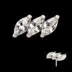 Titanium Threadless Prong Set Marquise CZ Diagonal 3-Cluster Top