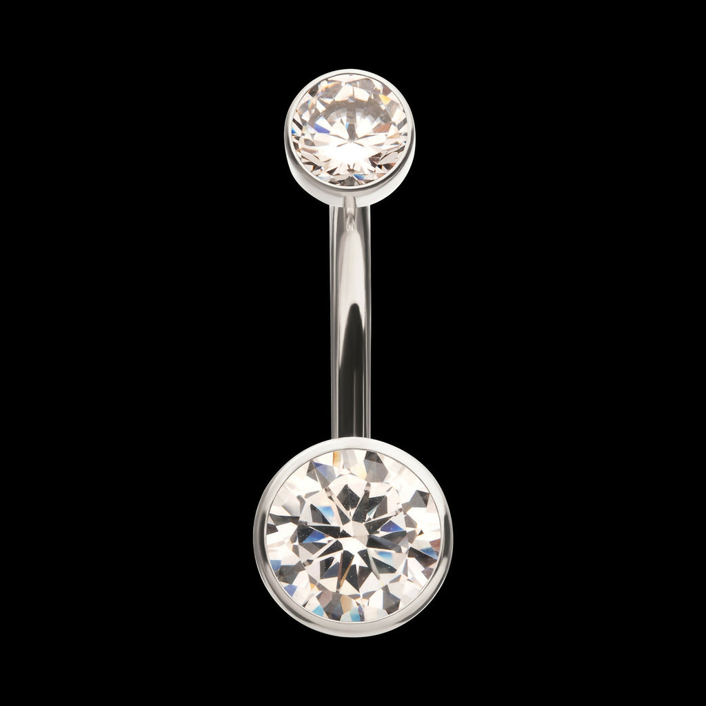 Internally Threaded Double Bezel Round with Smooth Rounded Back & Fixed Bottom Navel Earring / Nosering – Titanium