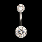 Internally Threaded Double Bezel Round with Smooth Rounded Back & Fixed Bottom Navel Earring / Nosering – Titanium