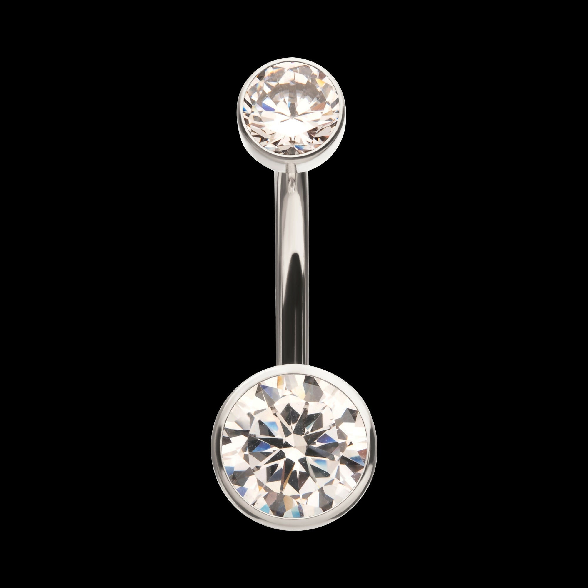 Internally Threaded Double Bezel Round with Smooth Rounded Back & Fixed Bottom Navel Earring / Nosering – Titanium