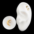 24Kt Gold PVD Titanium Threadless Crescent Moon with CZ/Opal Top