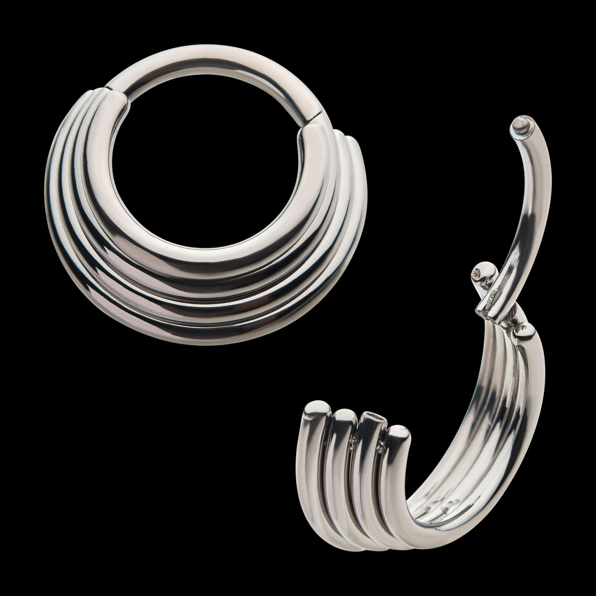 Four Stacked Front Facing Hinged Segment Clicker Hoop Earring / Nosering – Titanium