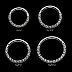 Front Full Clear Eternity Gem Hinged Segment Clicker Hoop Earring / Nosering – Titanium