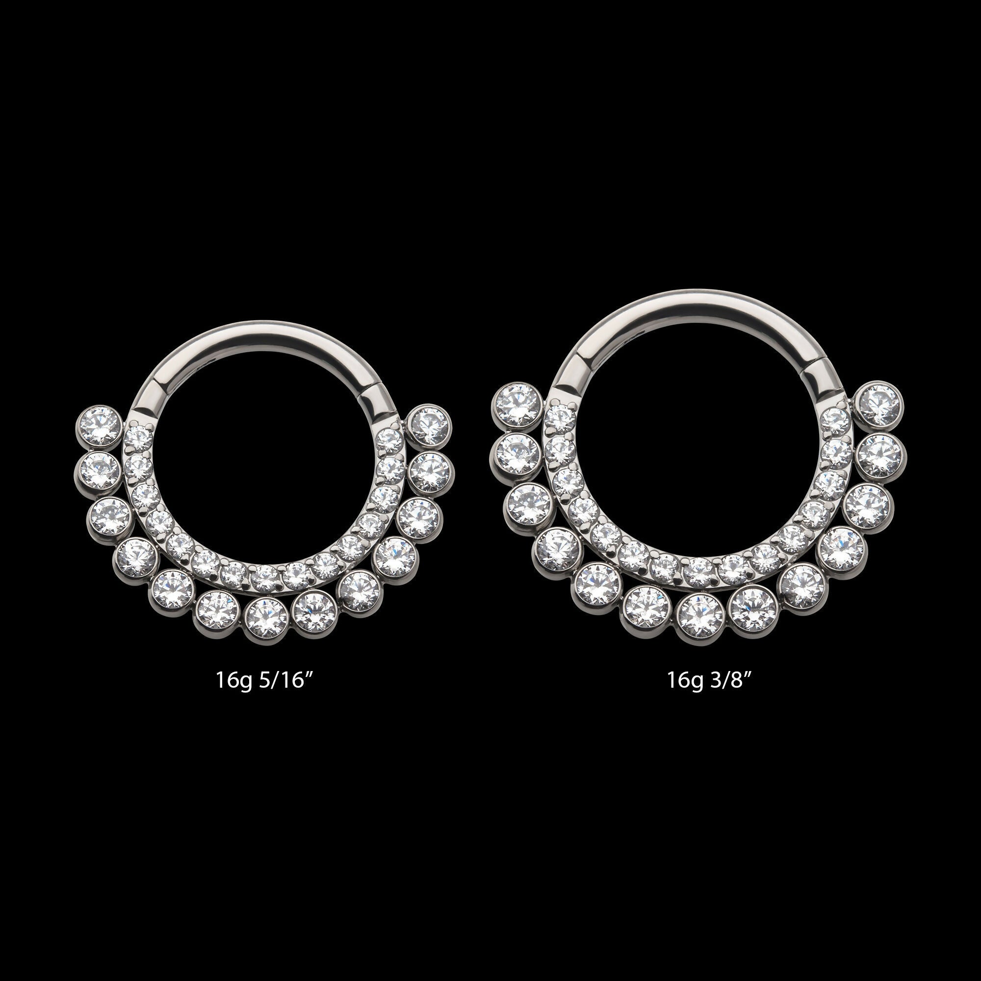 Double Row Clustered CZ Front Facing Hinged Segment Clicker Hoop Earring / Nosering – Titanium
