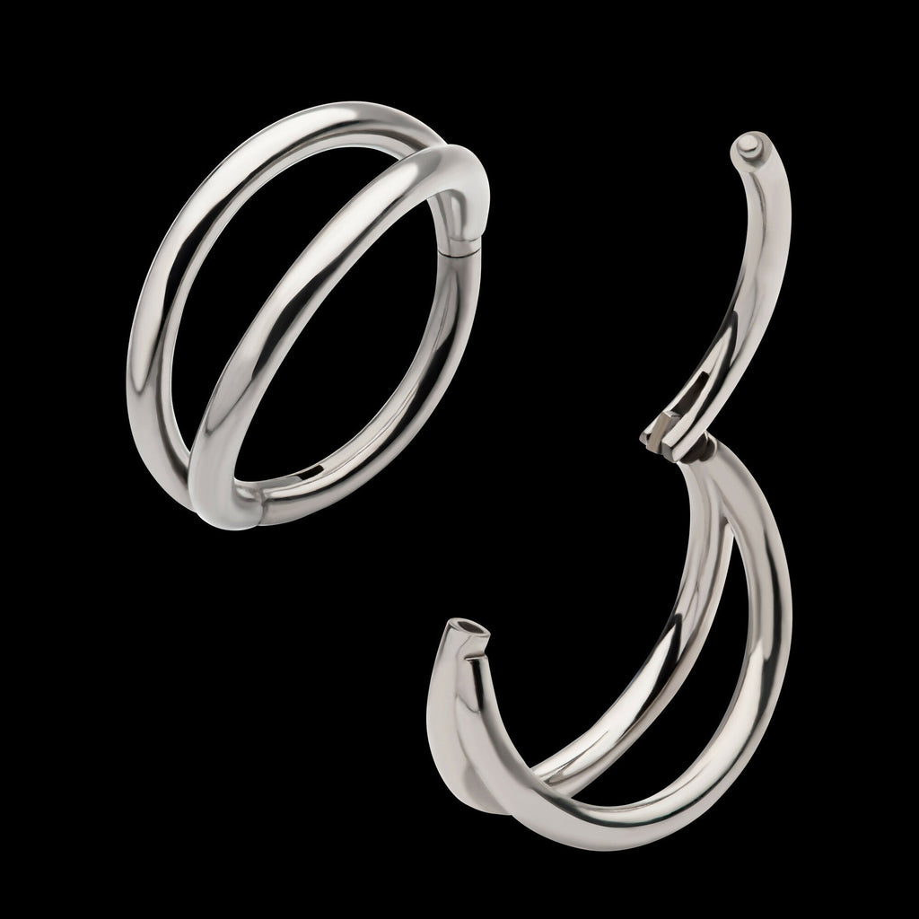 Double Hoop Side Facing Hinged Segment Clicker Earring / Nosering – Titanium