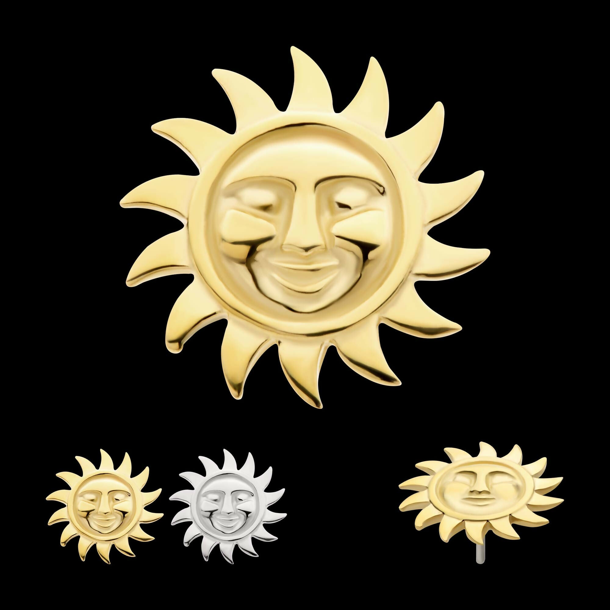 14Kt Gold Threadless Sun Face Top