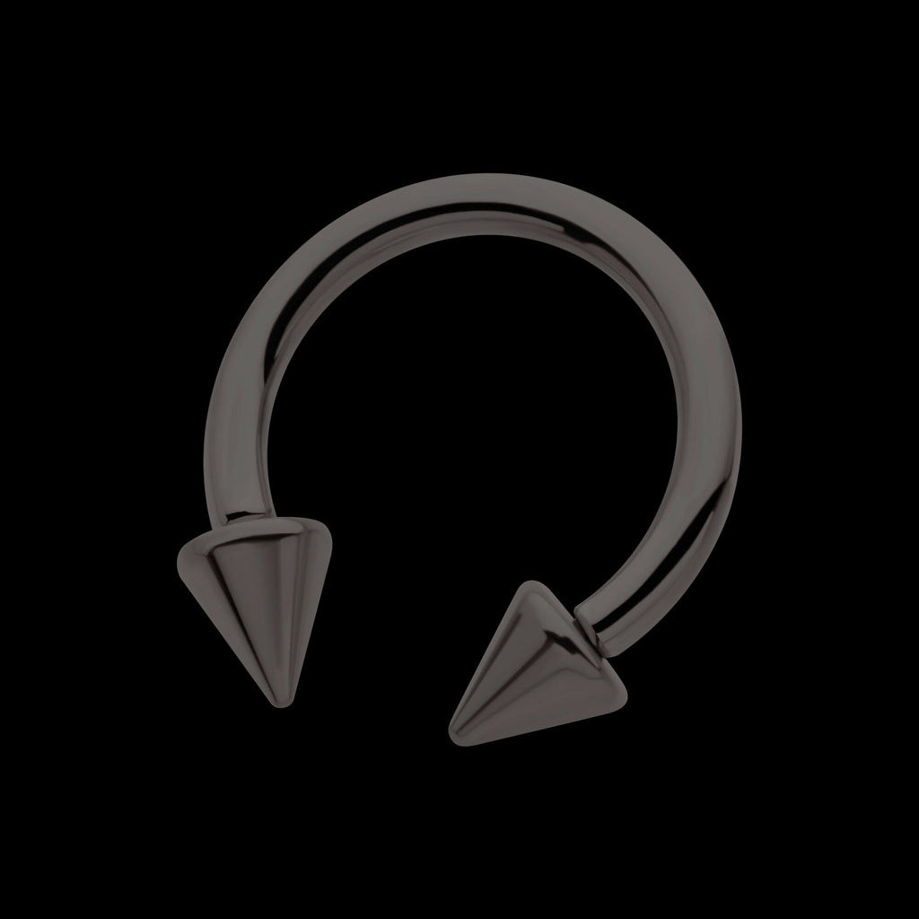 Black PVD Titanium Internally Threaded Spike Ends Circular Barbell Earring / Nosering