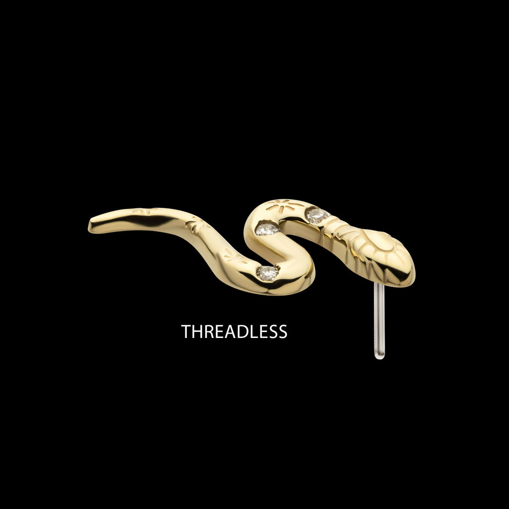 14Kt Yellow Gold Threadless with CZ Snake Top