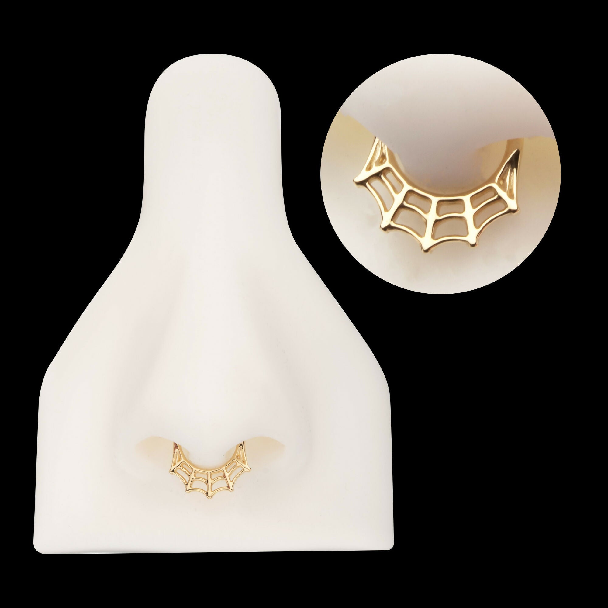 Spiderweb Front Facing Hinged Segment Clicker Hoop Earring / Nosering – 14Kt Gold