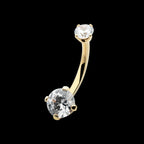 14Kt Gold Internally Threaded Double Round 4-Prong Clear CZ Fixed Bottom Navel