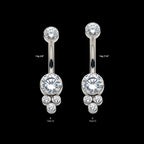 Internally Threaded with 3 Bezel Set Round Clear CZ Cluster Fixed Navel Jewelry / Belly Button Ring – Titanium
