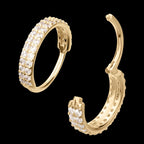 Double Row Pave Gem Side Facing Hinged Segment Clicker Hoop Earring / Nosering – 14Kt Yellow Gold