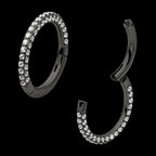 Black PVD Titanium 3 Row Pave Set 0.8mm Round Gem Hinged Segment Clicker Hoop Earring / Nosering
