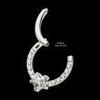 1mm CNC Set Full Clear CZ & Big Star CZ Front Facing Hinged Segment Clicker Hoop Earring / Nosering – Titanium