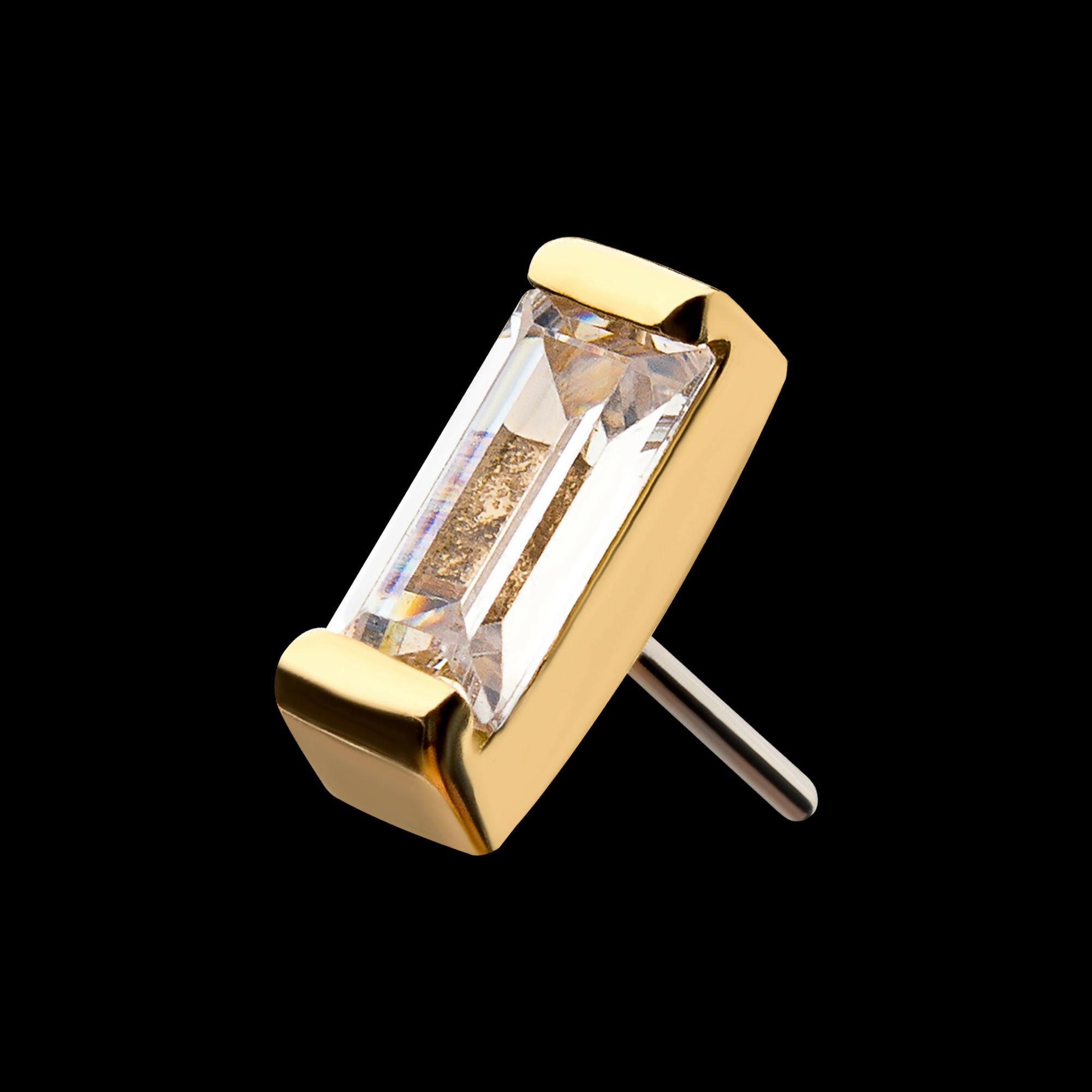 14Kt Yellow Gold Threadless with Rectangle Clear CZ Top