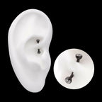 Black PVD Titanium Internally Threaded Double Bezel Gem End Curved Barbell Earring / Nosering