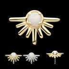 14Kt Gold Threadless Prong Set White Opal Half Starburst Top