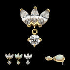 14Kt Gold Threadless 3 Cluster Fan Shape Marquise CZ/Opal Top with Dangle Prong Set CZ/Opal