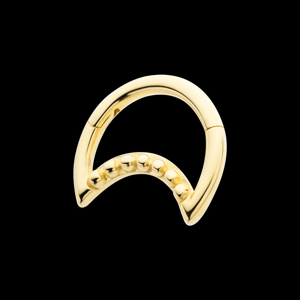 7 Bead Cluster Crescent Moon Shape Front Facing Hinged Segment Clicker Hoop Earring / Nosering – 14Kt Yellow Gold