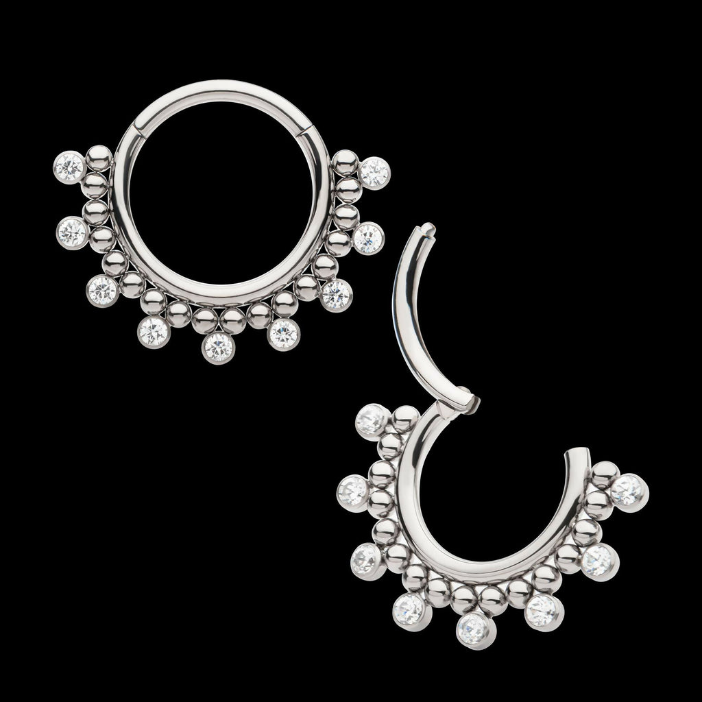 Titanium Clustered Beads with 7 Bezel Round CZ Front Facing Hinged Segment Clicker