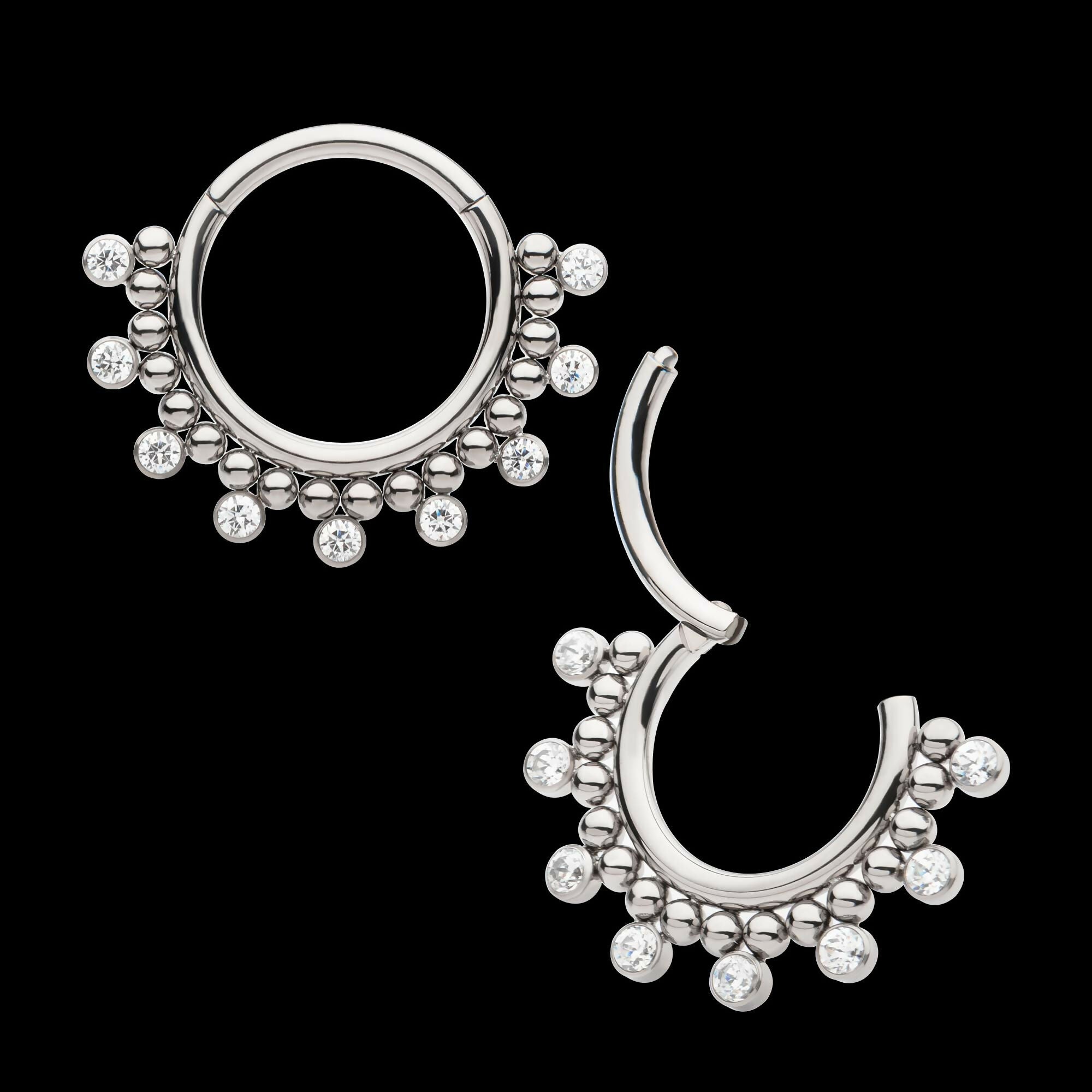 Titanium Clustered Beads with 7 Bezel Round CZ Front Facing Hinged Segment Clicker