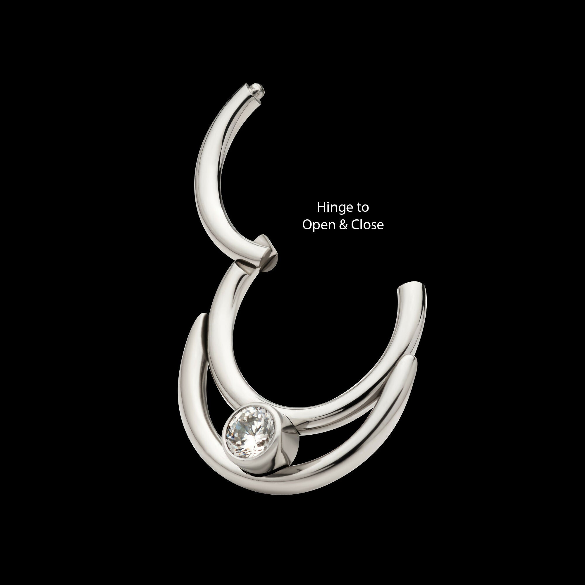 Double Hoop with Round Bezel Set Gem/Opal Front Facing Hinged Segment Clicker Earring / Nosering – Titanium