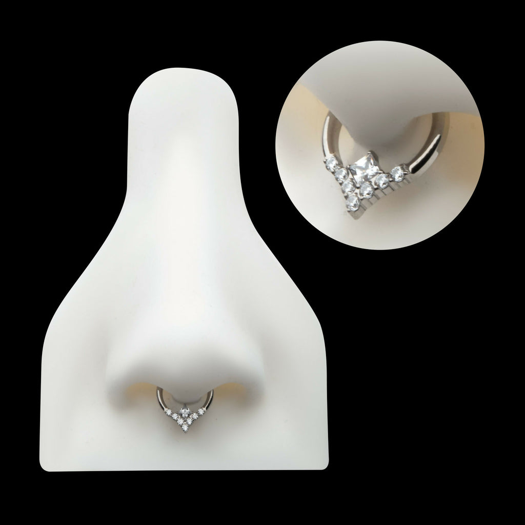 Clustered Prong Set Round CZ with Center Princess Gem Front Facing Hinged Segment Clicker Hoop Earring / Nosering – Titanium