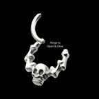 Skull & Bone with Black CZ Gem Eyes Front Facing Hinged Segment Clicker Hoop Earring / Nosering – Titanium