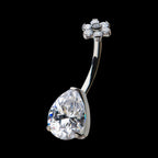 Internally Threaded with Prong Set AAA CZ & Synthetic Opal Flower Top and Teardrop Bottom Fixed Navel Earring / Nosering – Titanium